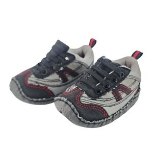 ABG Baby Soft‎ Sole Sneakers Grey Black Red Sporty Infant Shoes 6-9 Months